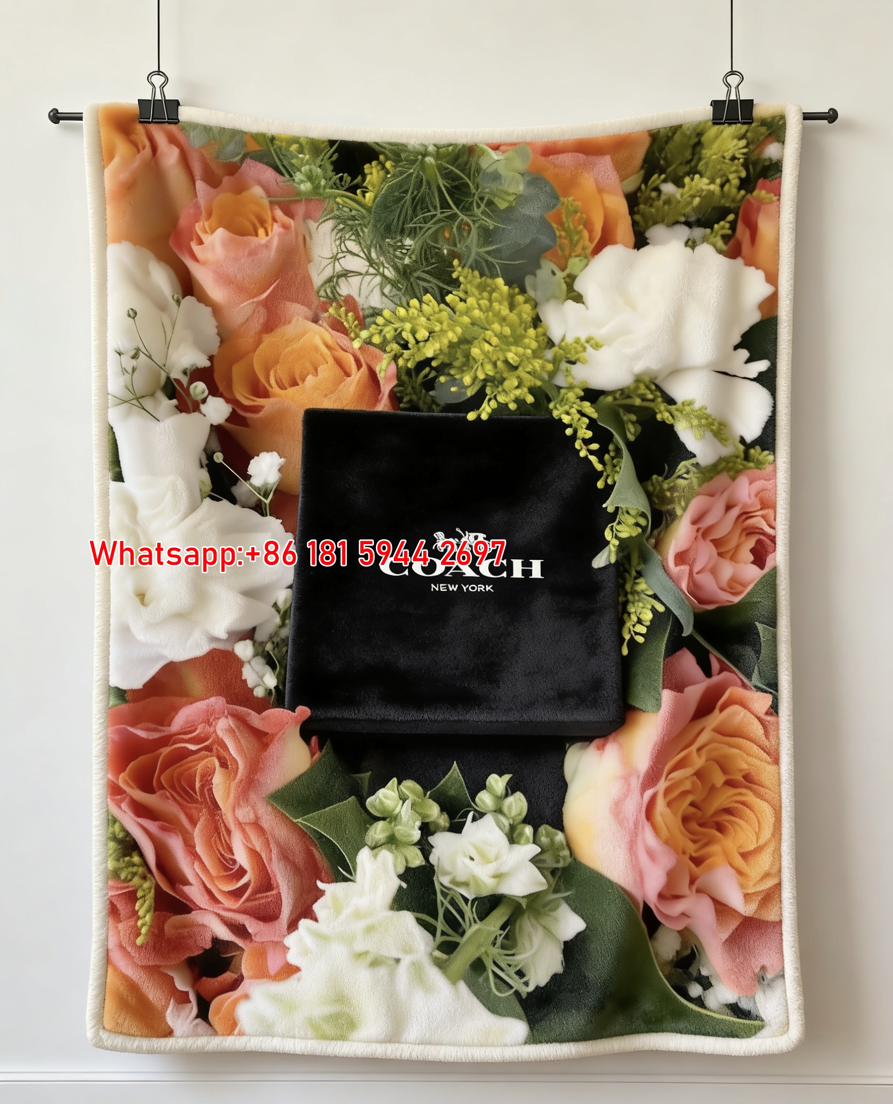 Coach New York Floral Bouquet Flannel Throw Blanket for Couch & Wall Decor C089